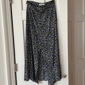 Floral Midi Skirt with button detail and open front slit
